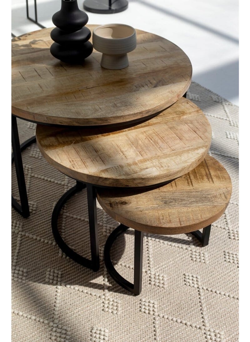 Raxoom Audrey Nesting Coffee Table Set | Solid Mango Wood Coffee Tables | Natural Wooden Center & Side Table for Living Room | Space Saving Design - Image 2